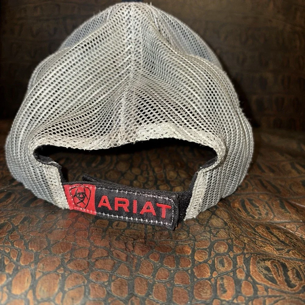 Ariat Hat Ball‎ Cap Mesh Adjustable Back Big Front Logo Gray Black